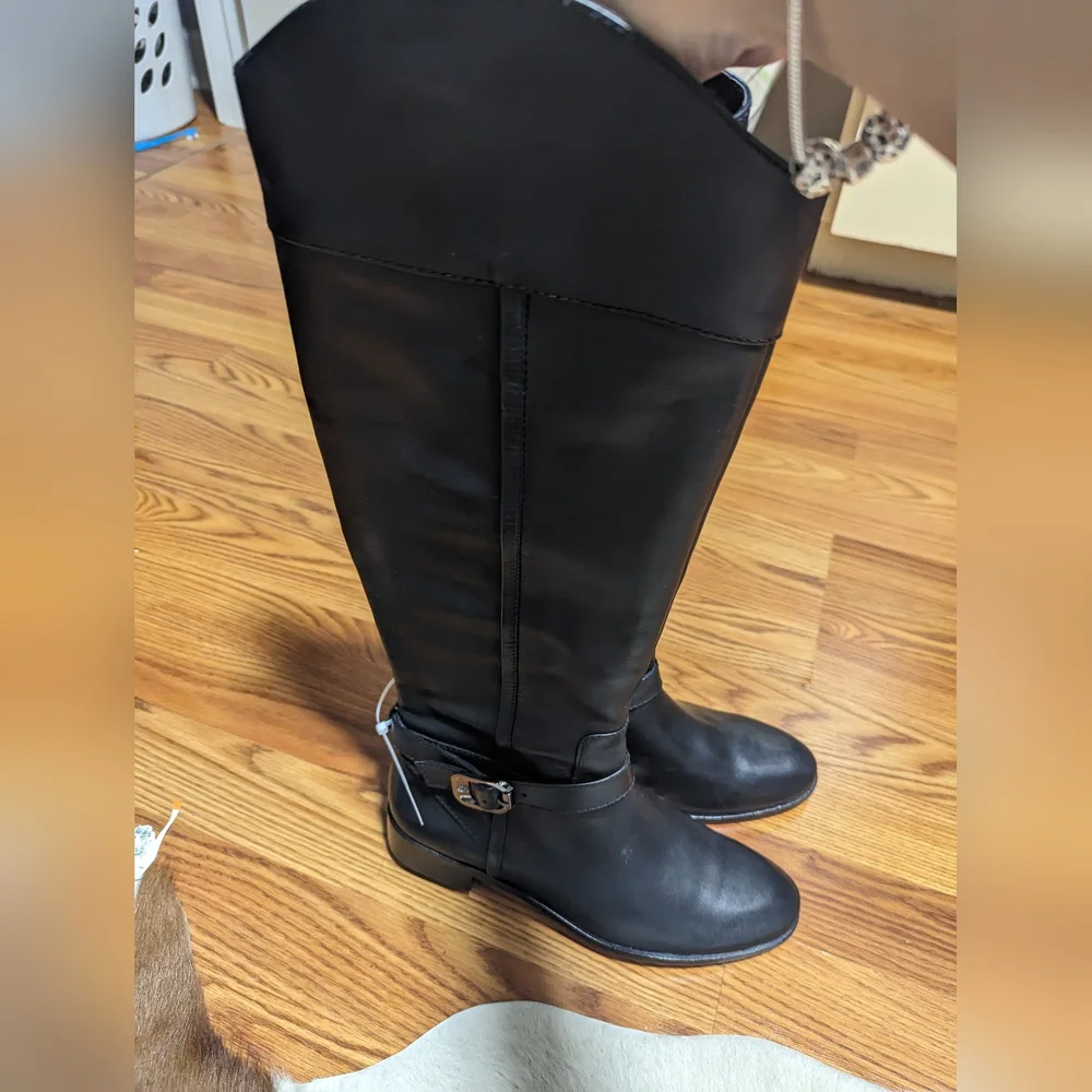 Vince Camuto Womens Ovarlym Leather Zipper Knee-High Boots Black